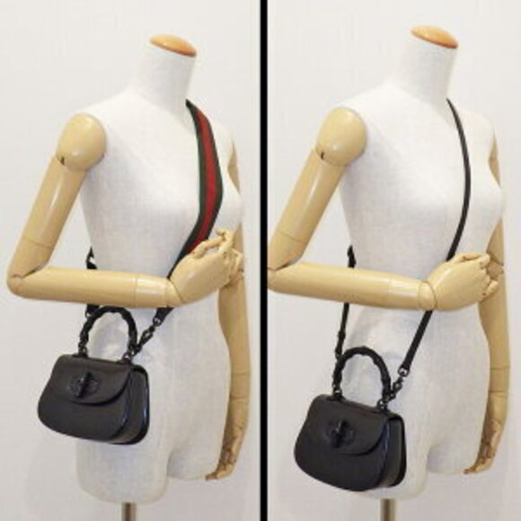 Gucci Bamboo 2way Shoulder Bag Black Leather - Picture 10 of 10
